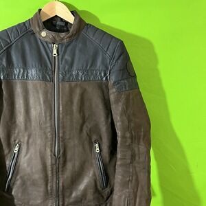 Size 48 Rev'it Men's Fargo Leather Motorcycle Jacket Brown Black‎ Biker Size S/M